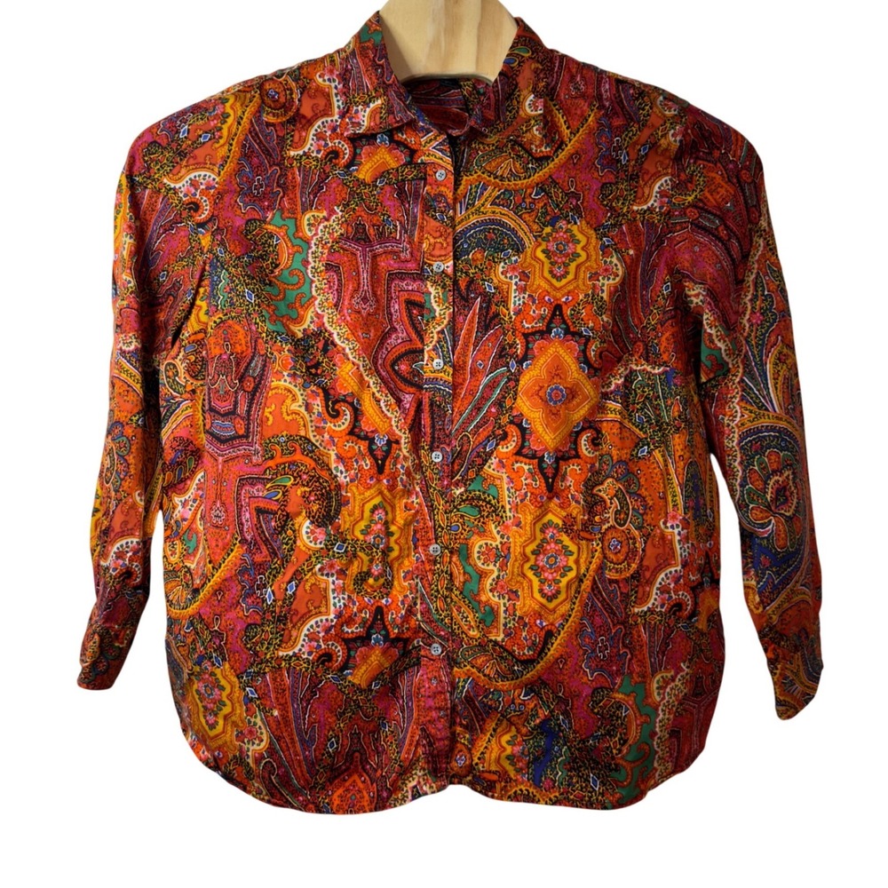 Lauren Ralph Lauren Women's Paisley Patterned Button Down Blouse Size 2X Bold